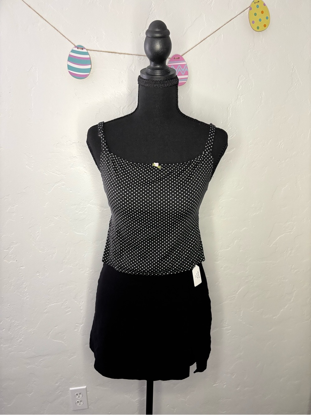 Edikted Black Polka Dot Cropped Tank Top